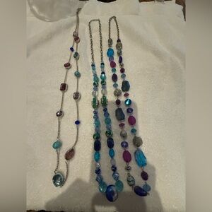 Set of 3 purple and blue stone necklaces